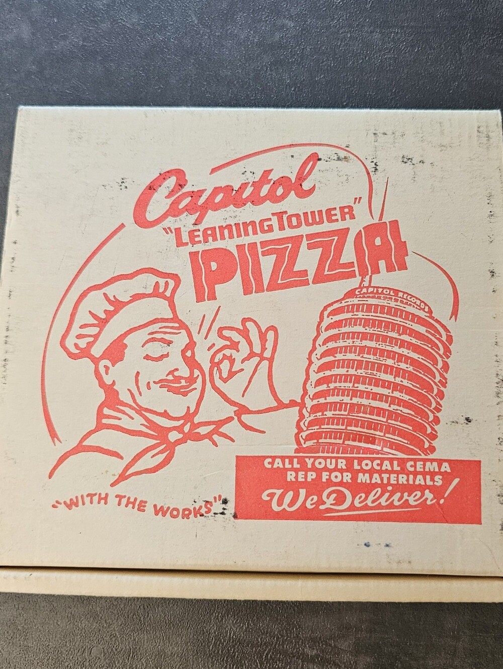 Capitol Leaning Tower Pizza Box - Red & Cream Graphic. Rare Promo CD